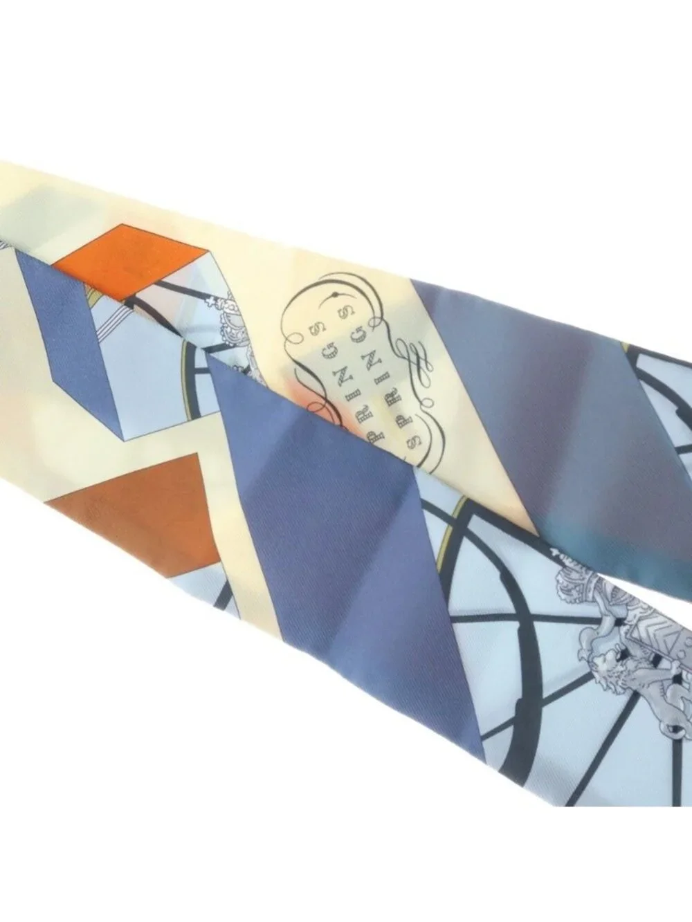 Hermes Twilly Spring Scarf Silk White Orange Blue
